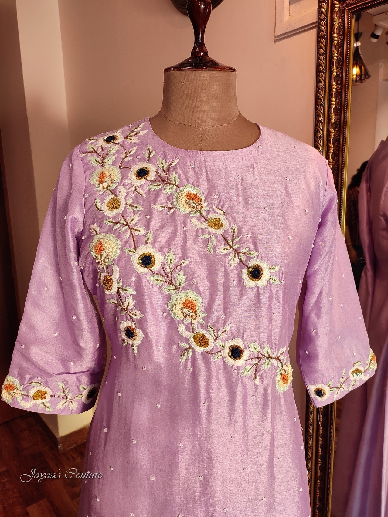 pastel lavender kurta and pants with hand painted dupatta