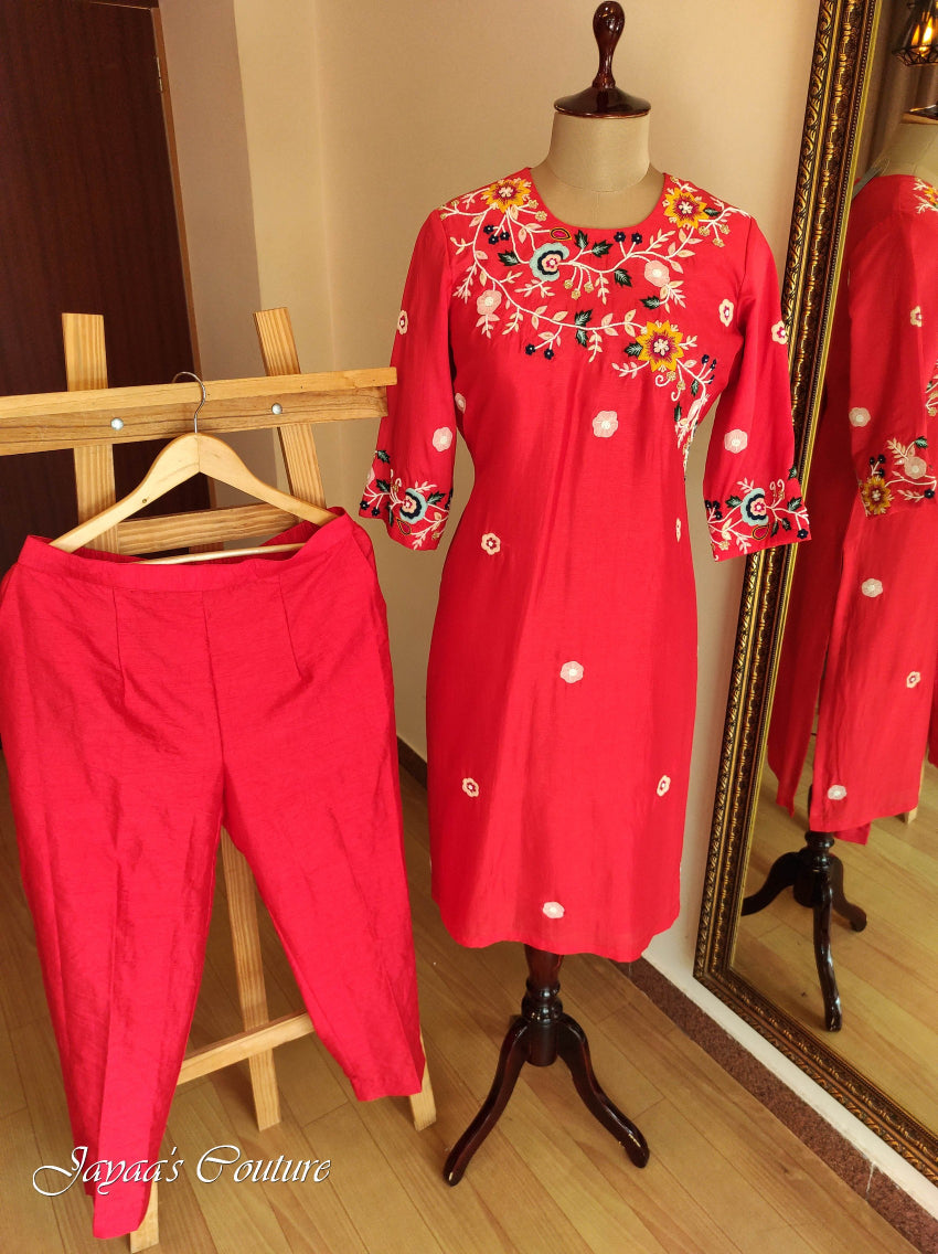 Red kurta pant with dupatta