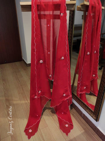 Red Organza Scalps Dupatta