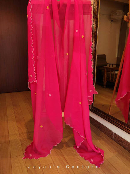 Dark pink organza dupatta