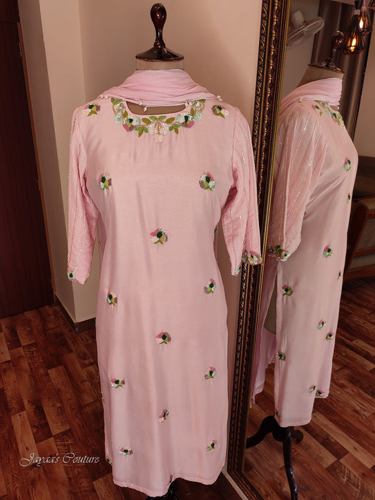 Blush pink kurta pants with dupatta