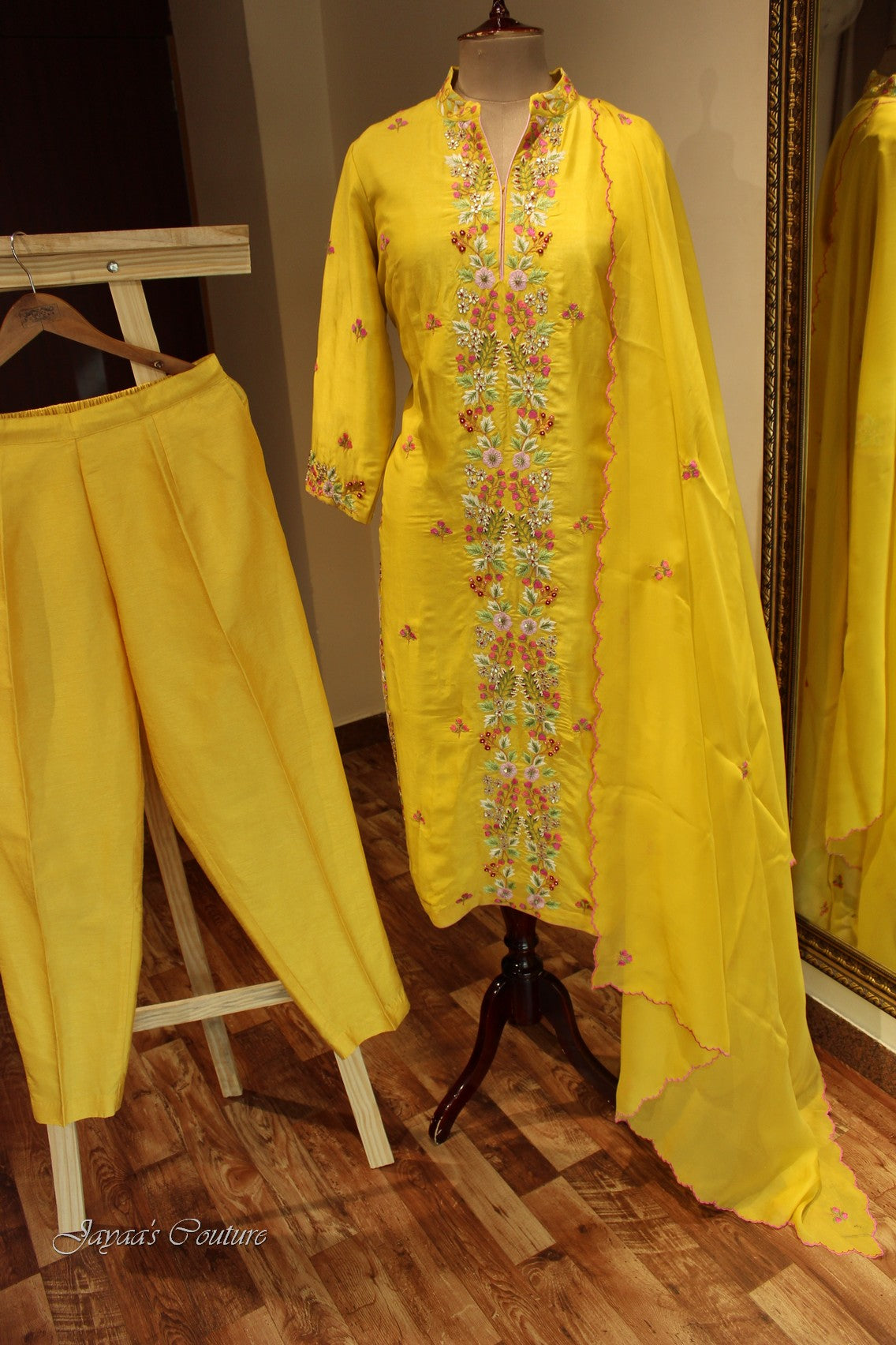 Mustard yellow kurta with pants and dupatta