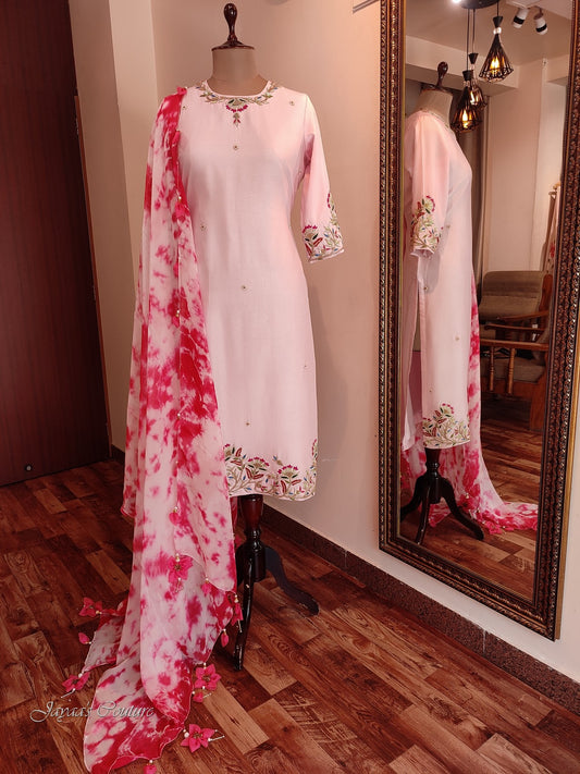 Blush Pink kurta pants set with dupatta