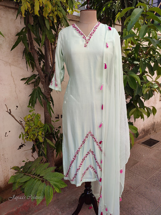 Pista green kurta pants and dupatta