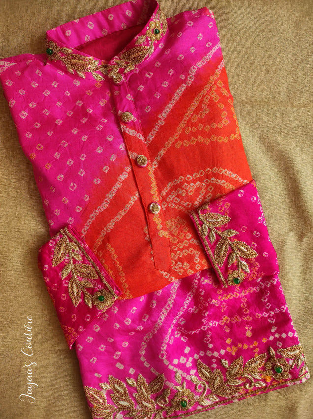 Hot pink orange bandej kurta with pants
