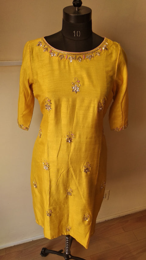 Mustard yellow gotta patti kurta pants set