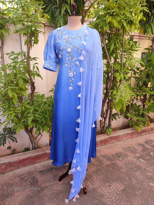 Powder blue shaded kurta pants with dupatta