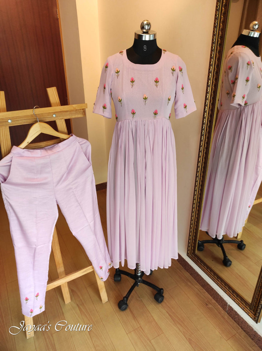 Lavender kurta with center slit & pant