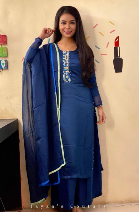 Peacock blue kurta plazzo and dupatta