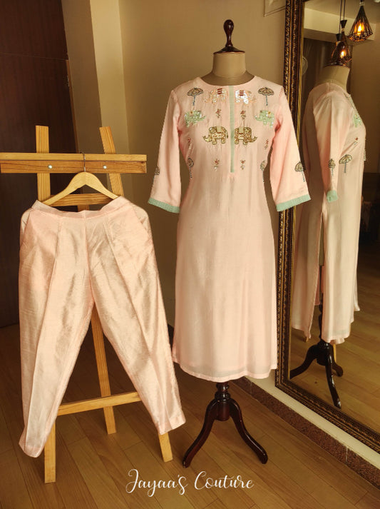 Pastel peach kurta pants
