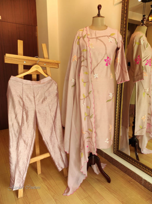 Pastel mauve kurta pant with dupatta