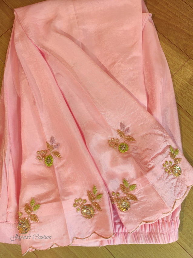 Shaded greenish pink kurta pant with tie& dye dupatta