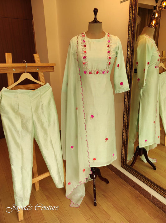 Pista green kurta pant with dupatta