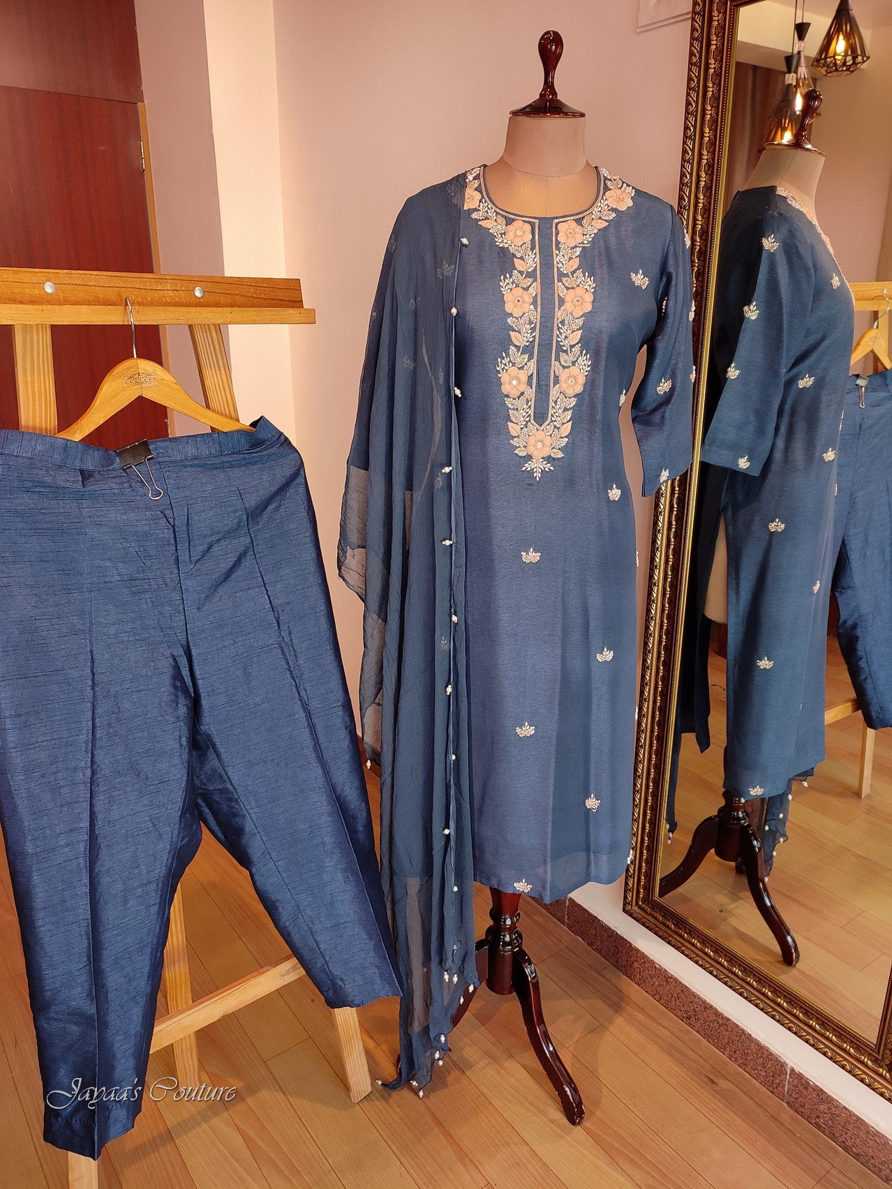 Persian blue kurta pants dupatta