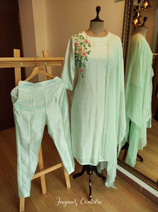 Pista green kurta pant dupatta set