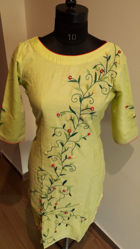 Green embroidered kurta pants set