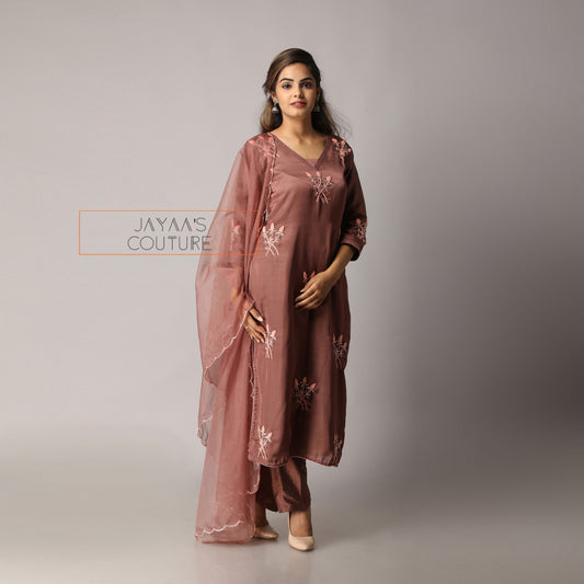 Marronish brown kurta pants dupatta