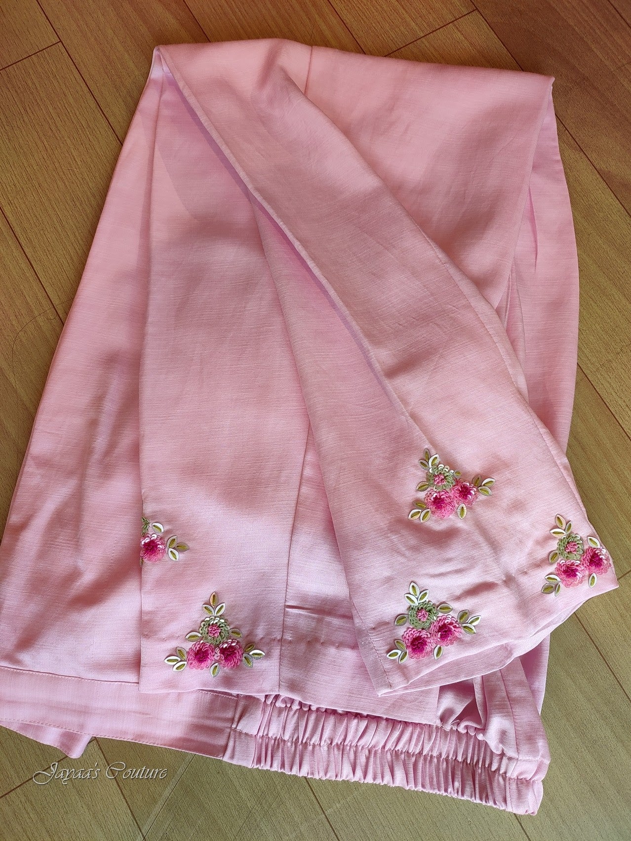 pastel pink pleated kurta with pants and dupatta