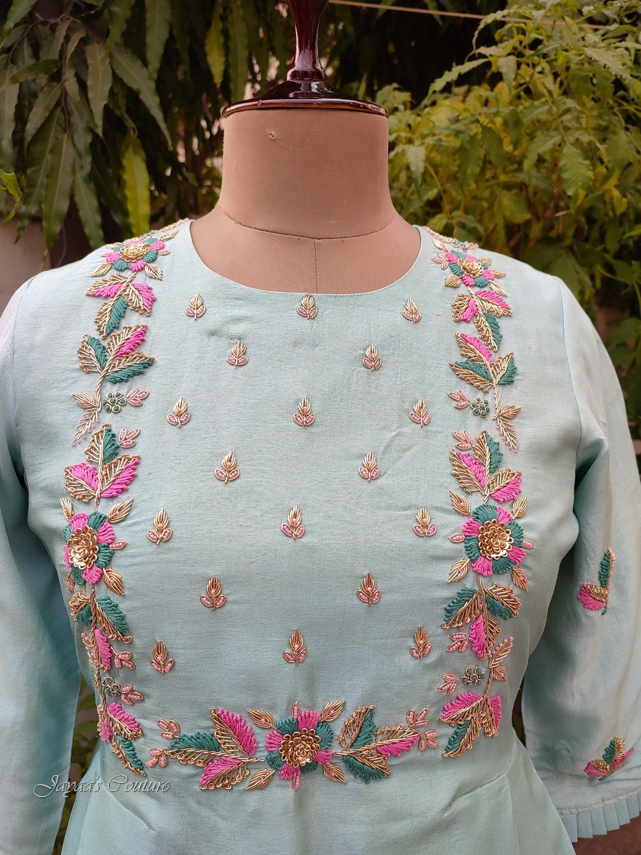 Pastel sea green shaded kurta pants dupatta