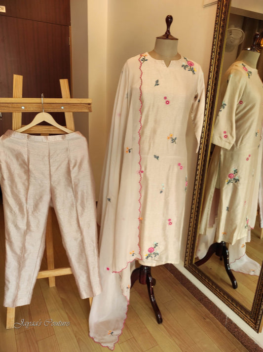 Pastel dusty peach kurta pant dupatta