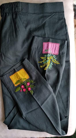 charcoal grey patch work kurta pants set
