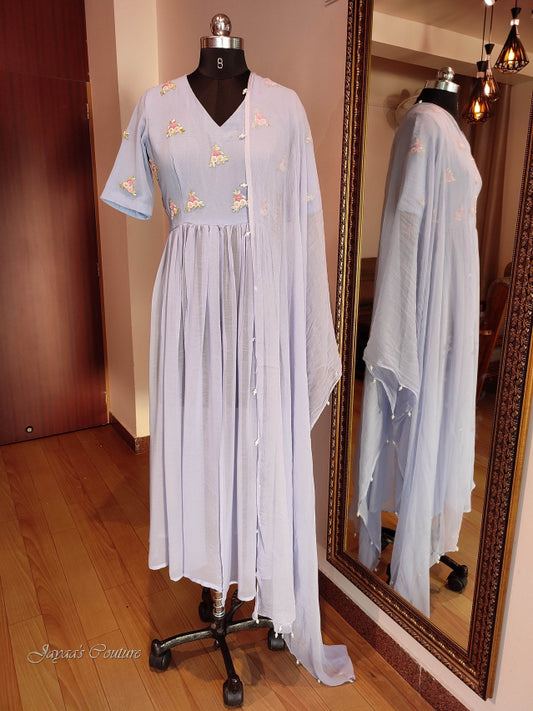 Powder blue Kurta With Center Slit & Pants & dupatta