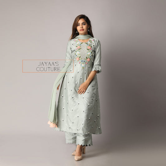 Dasty green kurta pant dupatta set