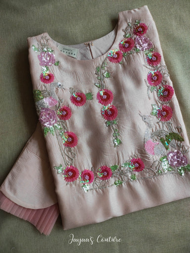 Peach swan Kurta pants dupatta set
