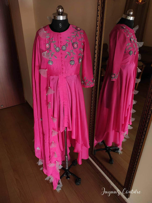 Hot Pink Flared kurta with Dupatta