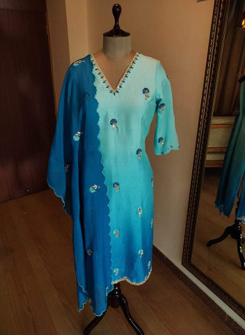 Ombre Blue Kurta Pants Dupatta Set