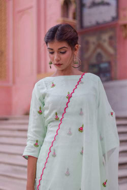 Pista green kurta pants dupatta set