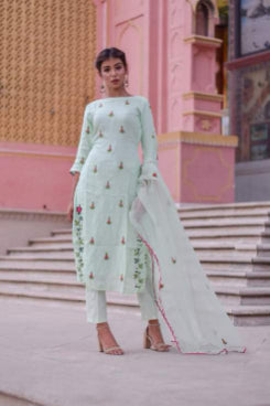 Pista green kurta pants dupatta set