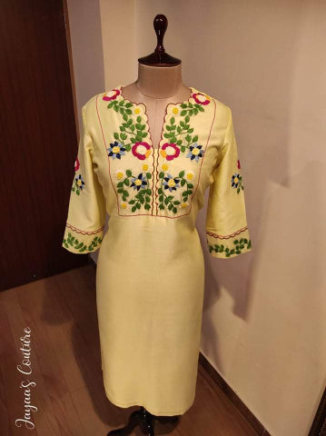 lemon Yellow Embroidered Kurta Pants set