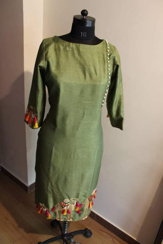 green camel kurta pants set