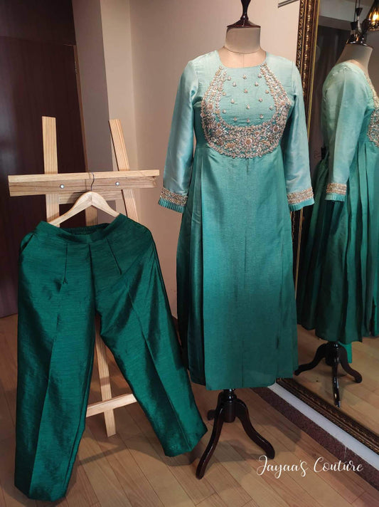 Green Ombre Kurta pants dupatta