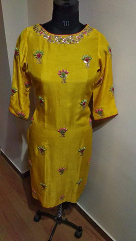 yellow bud work kurta pant set