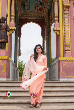 Peach kurta pants dupatta set