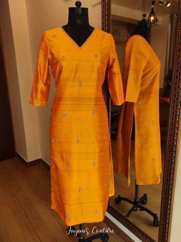 Orange Embroidered Kurta pant set