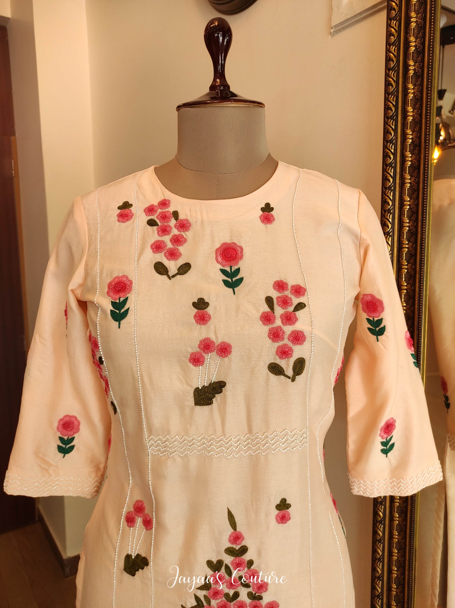Peach Embroidered kurta pants set