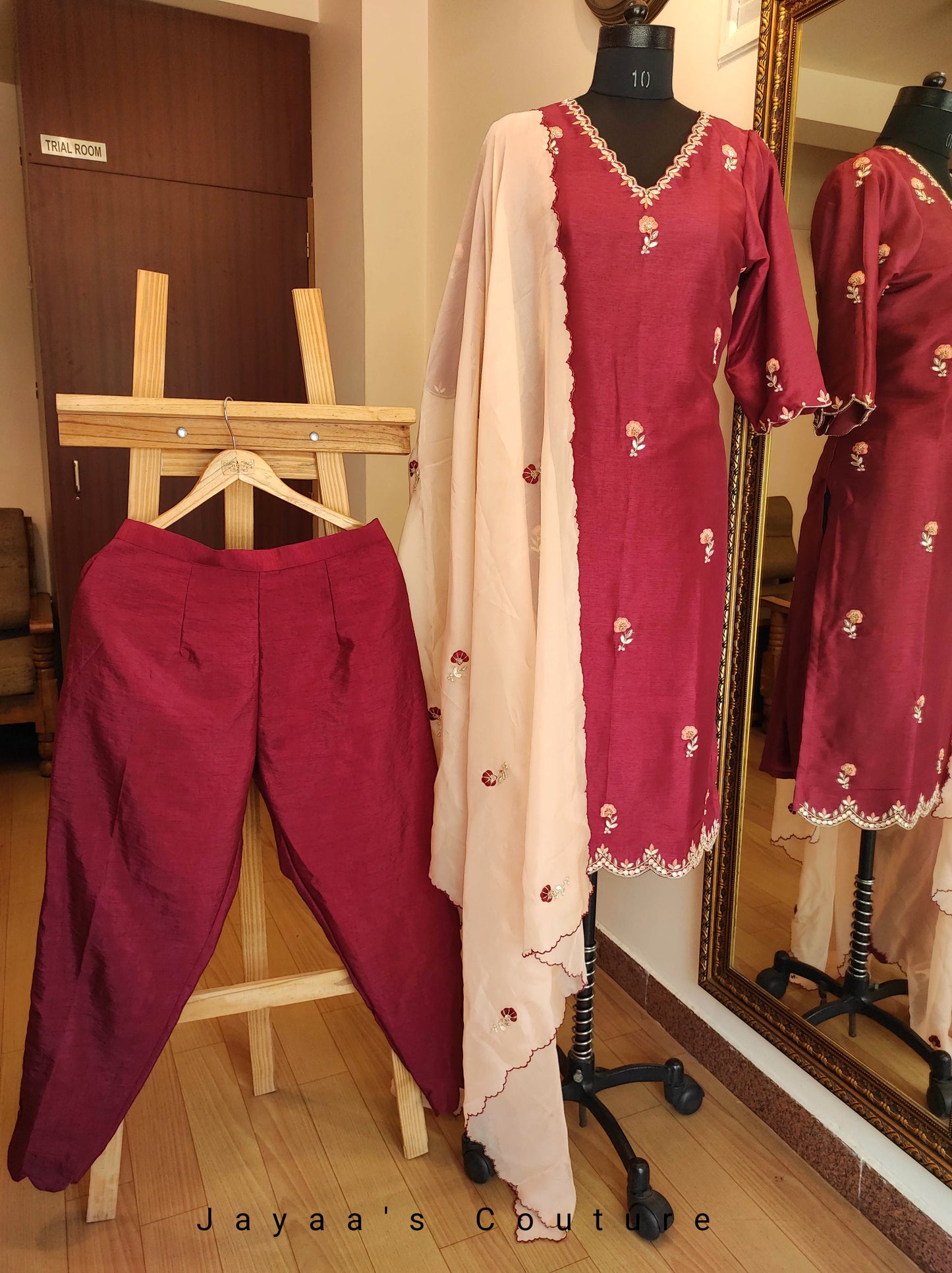 Marron kurta pants with dupatta