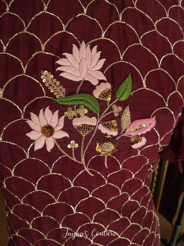 Maroon Embroidered Kurta Pants set