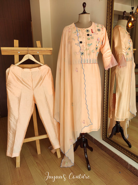 Peach Embroidered Kurta pant set