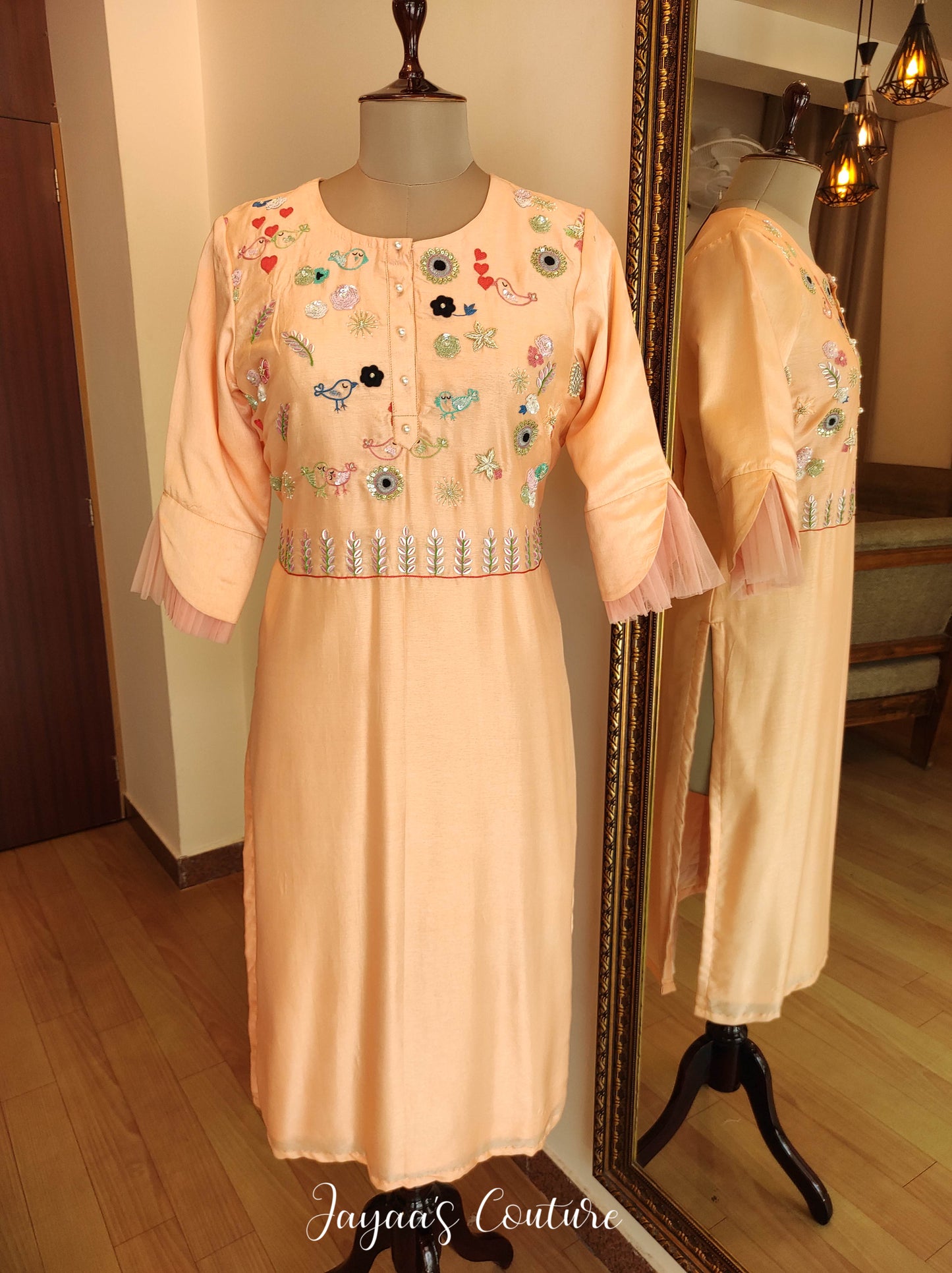 Peach Embroidered Kurta pant set