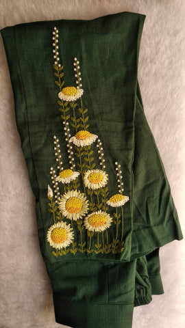 Bottle green sunflower kurta pants