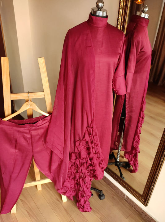 Marron kurta pants with bowstyle dupatta