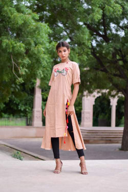 Peach cotton kurta