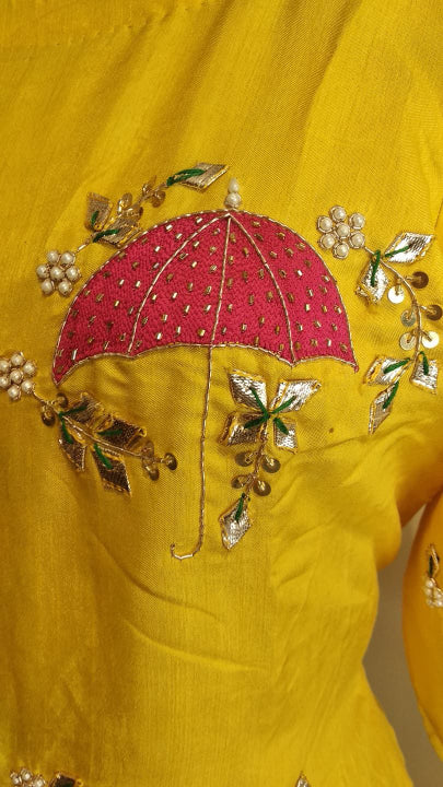 Lemon Yellow Umbrella work Kurta Pants Set