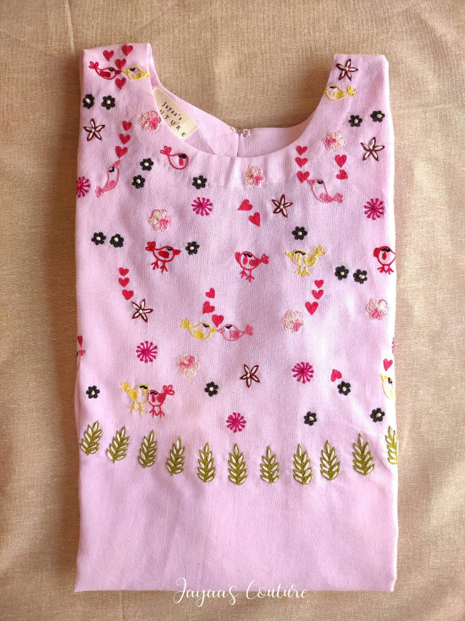 Pink bird Embroidered kurta pants set