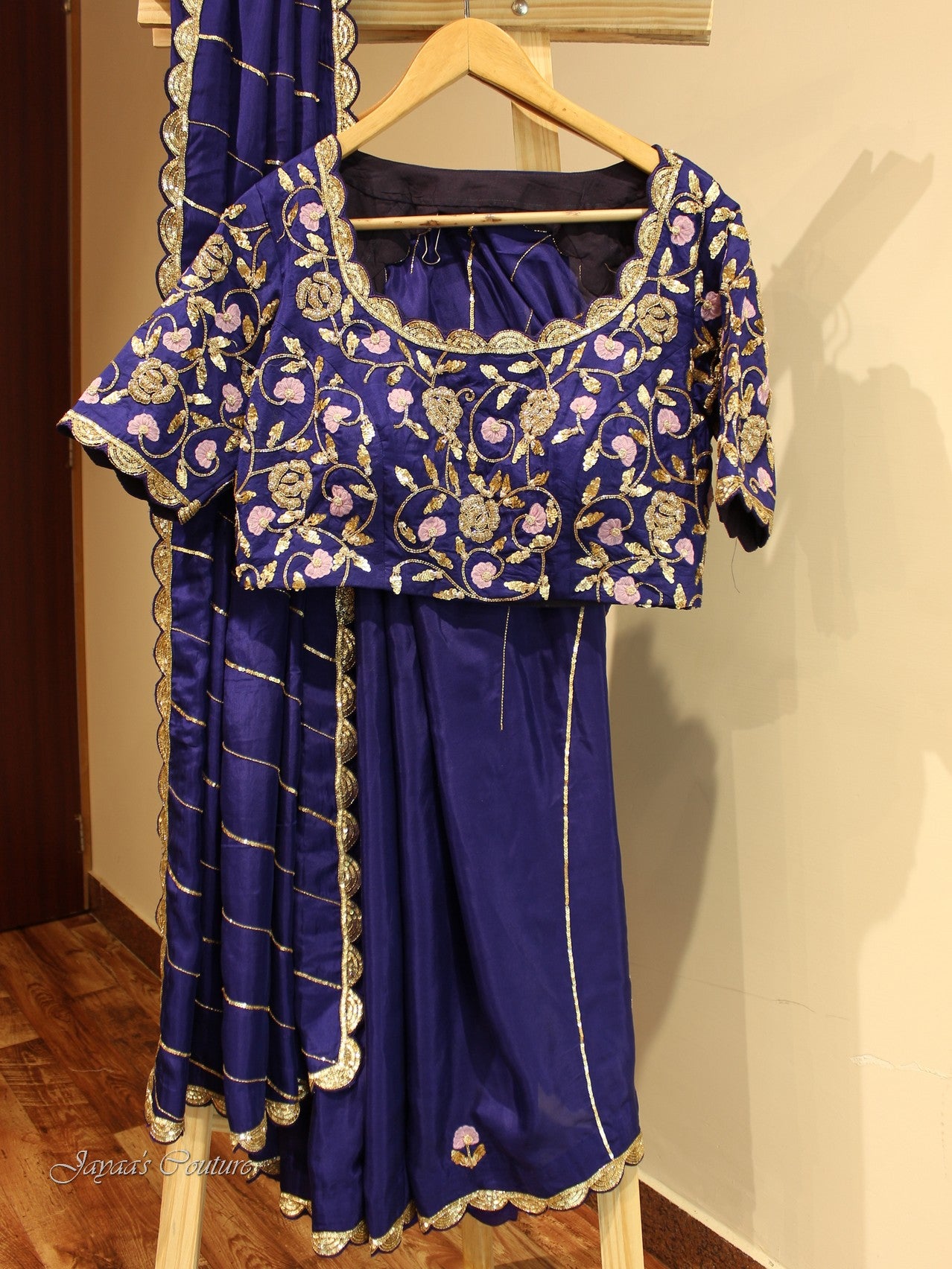 Blueish purple saree with blouse