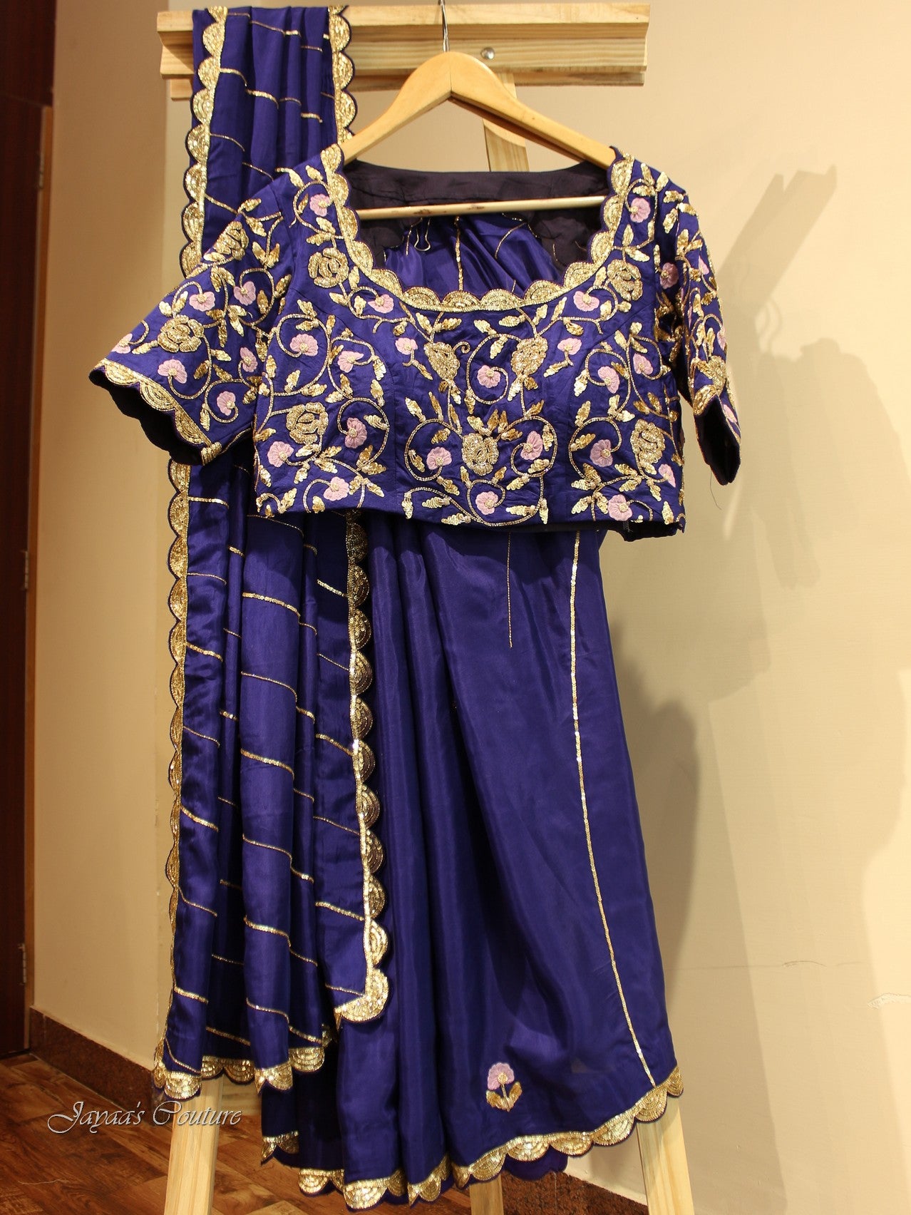 Blueish purple saree with blouse